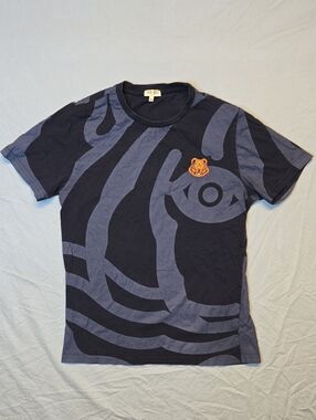 Kenzo Printing Tiger Head Bold Graphic Navy Blue Tiger Crewneck T-Shirt